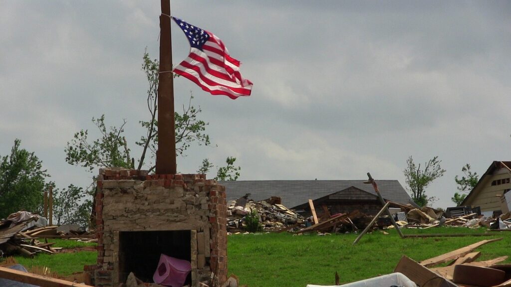 tornado, destruction, flag