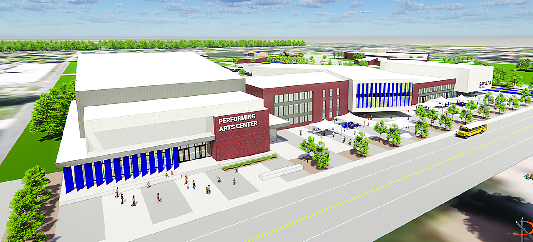 REED ARCHITECTURE SAPULPA NEW HIGH SCHOOL and Performing Arts Center architectural drawing, which will be built after Sapulpa voters approved Proposition 1 in a local election in September.