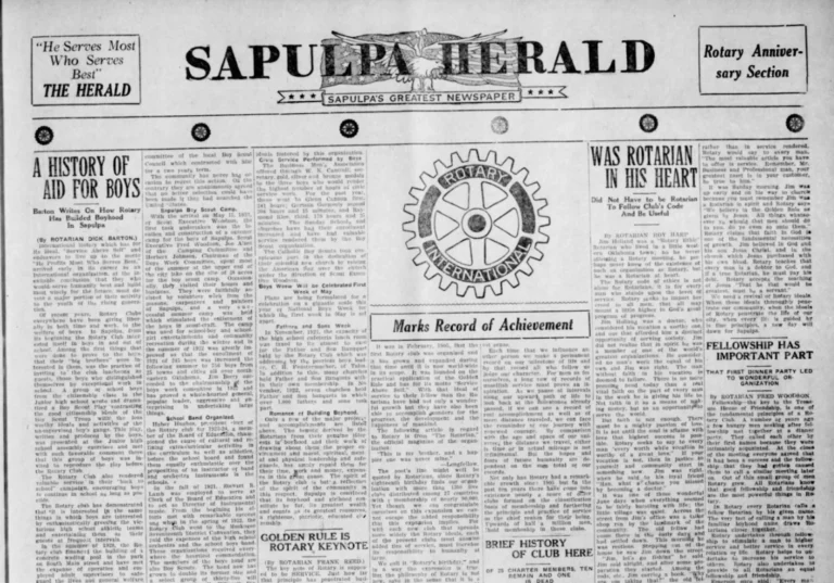 Today in Sapulpa History: Sapulpa Rotary Club Celebrates Anniversary