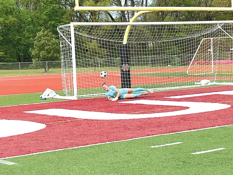 FRESHMAN GOALKEEPER ABBY ADMIRE made 14 saves against Holland Hall Tuesday
night, several of them difficult ones.