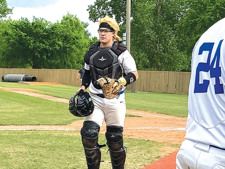 SENIOR CATCHER JACK BLEVINS bleached his hair and was a key part of the Chieftains’
sixth-inning rally with a single, in Tuesday’s 2-1 loss.