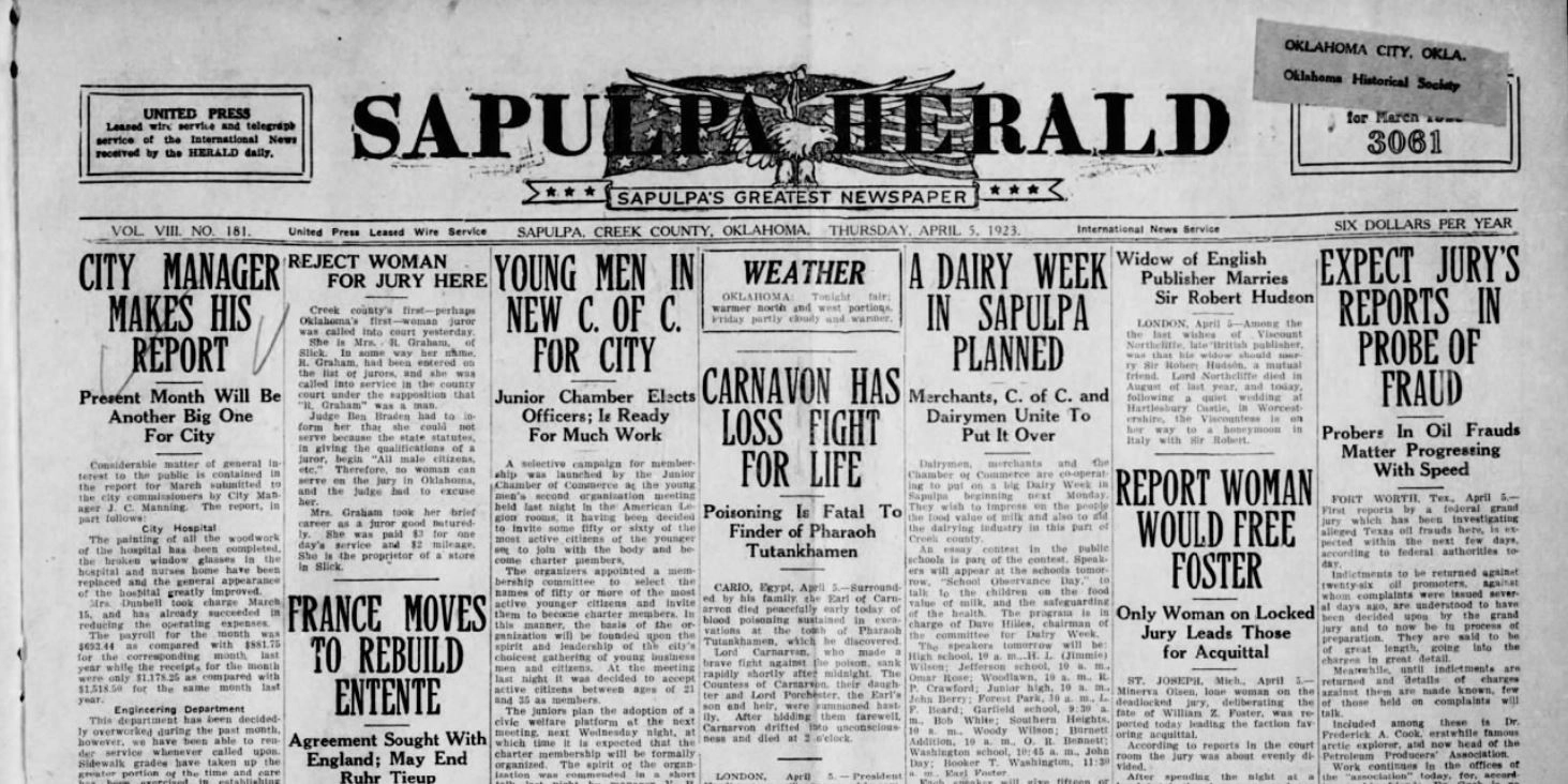Today in Sapulpa History: City Manager Makes His Report