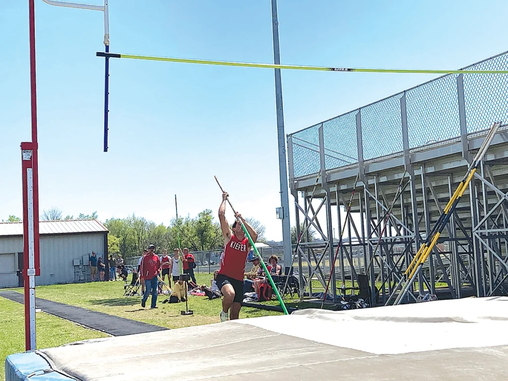 SENIOR ALSTON CARR finished second in the pole vault with a jump of 11-feet-6 on Monday and qualified for the 3A state track meet.