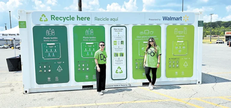 CHARLES BETZLER PHOTO
RECYCLING CENTER Vice-President of Marketing, Austin Bogart (left), and Public Relations/
Marketing Manager Danielle Ramsey (right), stand in front of the new Community Recycling
Center next to the Murphy Gas Station in the Walmart parking lot.