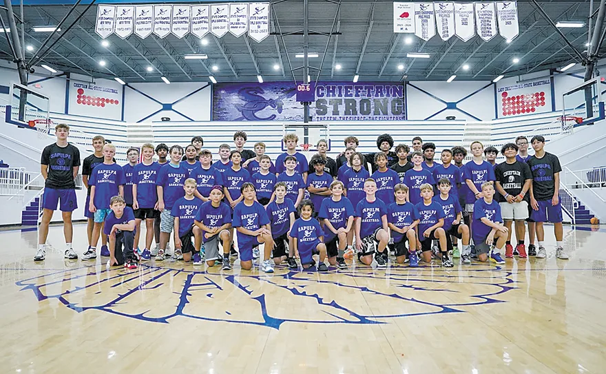 SUBMITTED PHOTOS CHIEFTAIN BASKETBALL CAMP hosted over 80 campers from third to eighth grade, with Sapulpa high school players helping out the Chieftain coaching staff.
