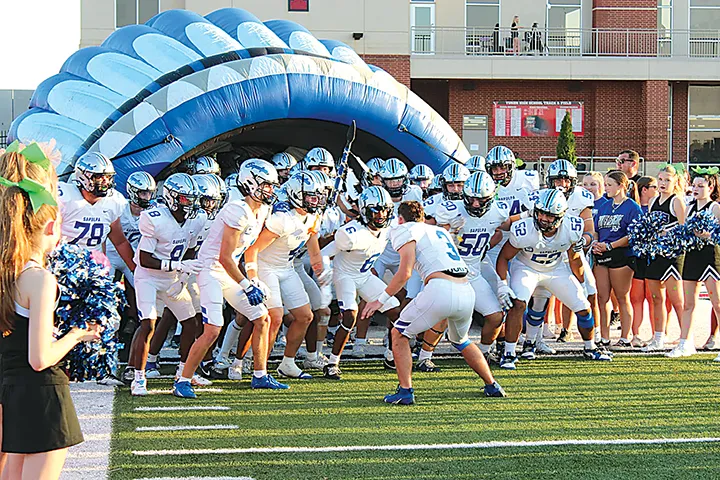 SUBMITTED PHOTO OUT OF THE TUNNEL The Chieftains about to exit their tunnel before their 10-7 loss to Yukon last Friday night. Sapulpa will be home this week, hosting Grove, with a 7 p.m. kickoff at Collins Stadium.