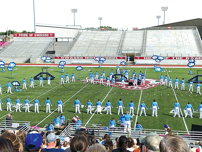 JOHN TRANCHINA PHOTOS THE SAPULPA BIG BLUE BAND performed their show “After the Storm’’ at the Owasso Invitational band competition on Saturday and had a strong showing, winning multiple awards. This was the beginning, right before they started.