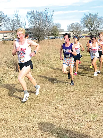 JOHN TRANCHINA PHOTOS
RYLAN COLEMAN (second from left) finished 27th in the Oklahoma-Arkansas All-Star meet on
Saturday in Broken Arrow.