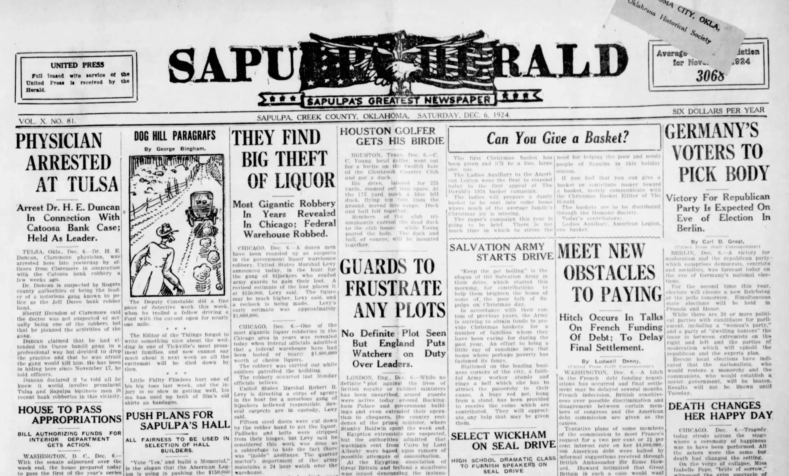 Sapulpa Herald Front Page December 6, 1914