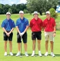 DILLON MACKEY (second from left) with his East teammate Parker Pogue (far left) and West team rivals Carter Ray and Hunter Baumann on Monday.