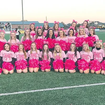 PINK OUT! The Kiefer cheerleaders dressed up in pink at last Thursday’s football game as part of Breast Cancer Awareness Month.